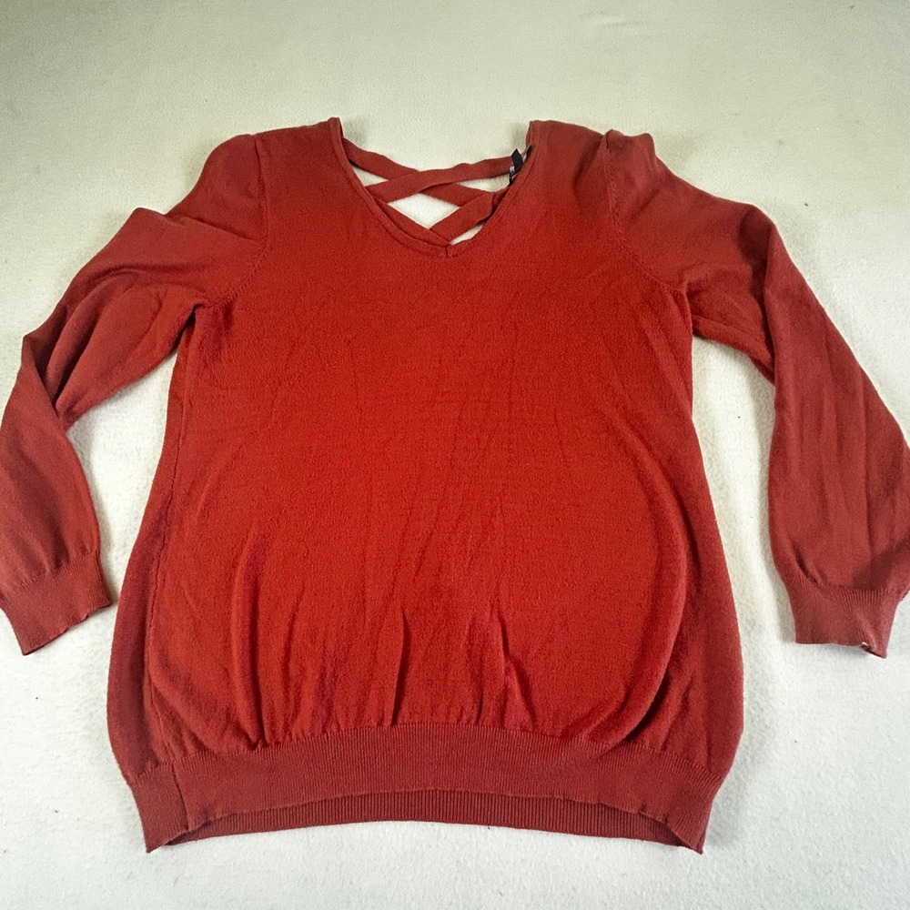 Love Ellie Womens Rust‎ Orange Lattice Back V-Neck Knit Sweater Large 01943